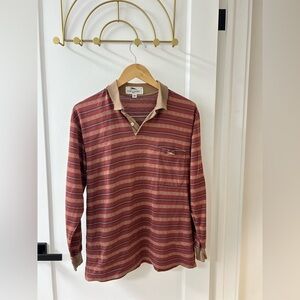Longchamp Men's Casual Striped Shirt - Red and Tan